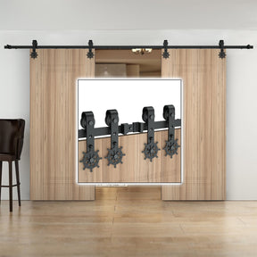 [Discontinued] Double Door Wood Sliding Barn Door Hardware Kit - Carbon Steel