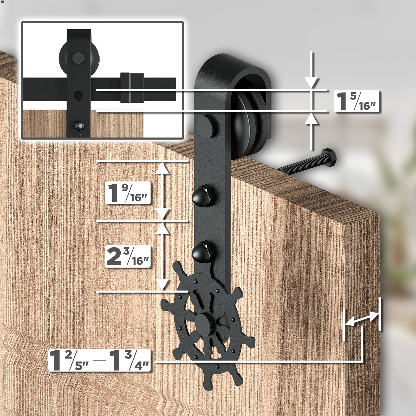 [Discontinued] Double Door Wood Sliding Barn Door Hardware Kit - Carbon Steel