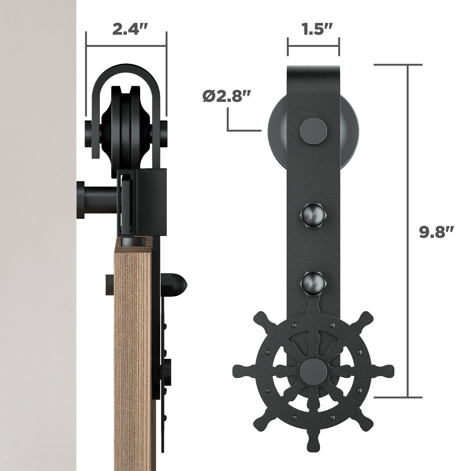 [Discontinued] Double Door Wood Sliding Barn Door Hardware Kit - Carbon Steel