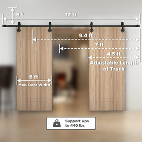 [Discontinued] Double Door Wood Sliding Barn Door Hardware Kit - Carbon Steel