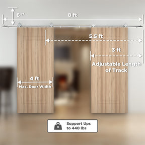 [Discontinued] Double Door Wood Sliding Barn Door Hardware Kit - Stainless Steel