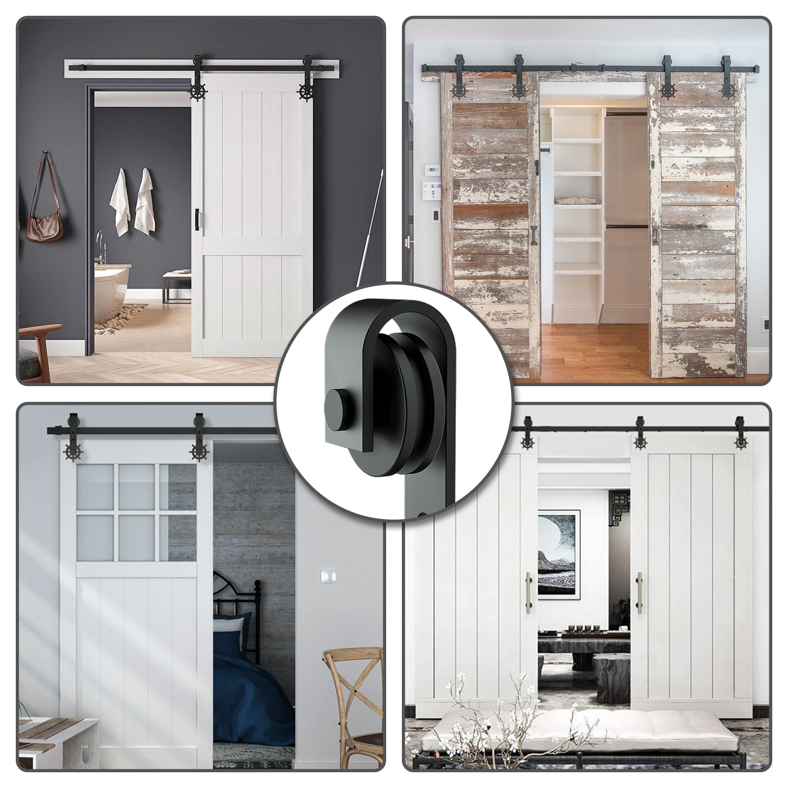 [Discontinued] Double Door Wood Sliding Barn Door Hardware Kit - Carbon Steel