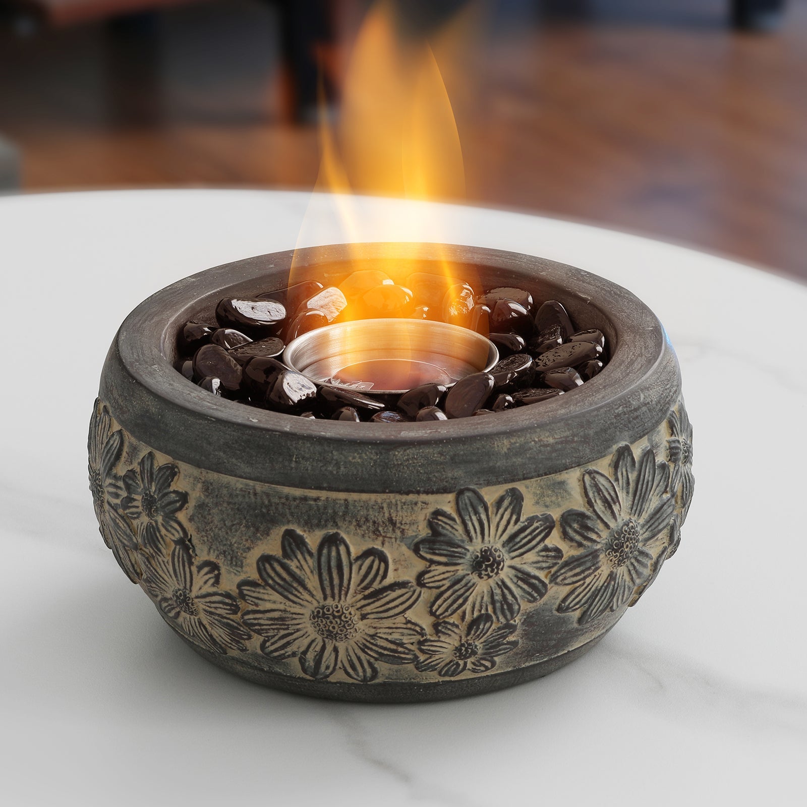 [Discontinued] Cement Tabletop Fire Pit - Antique Gray