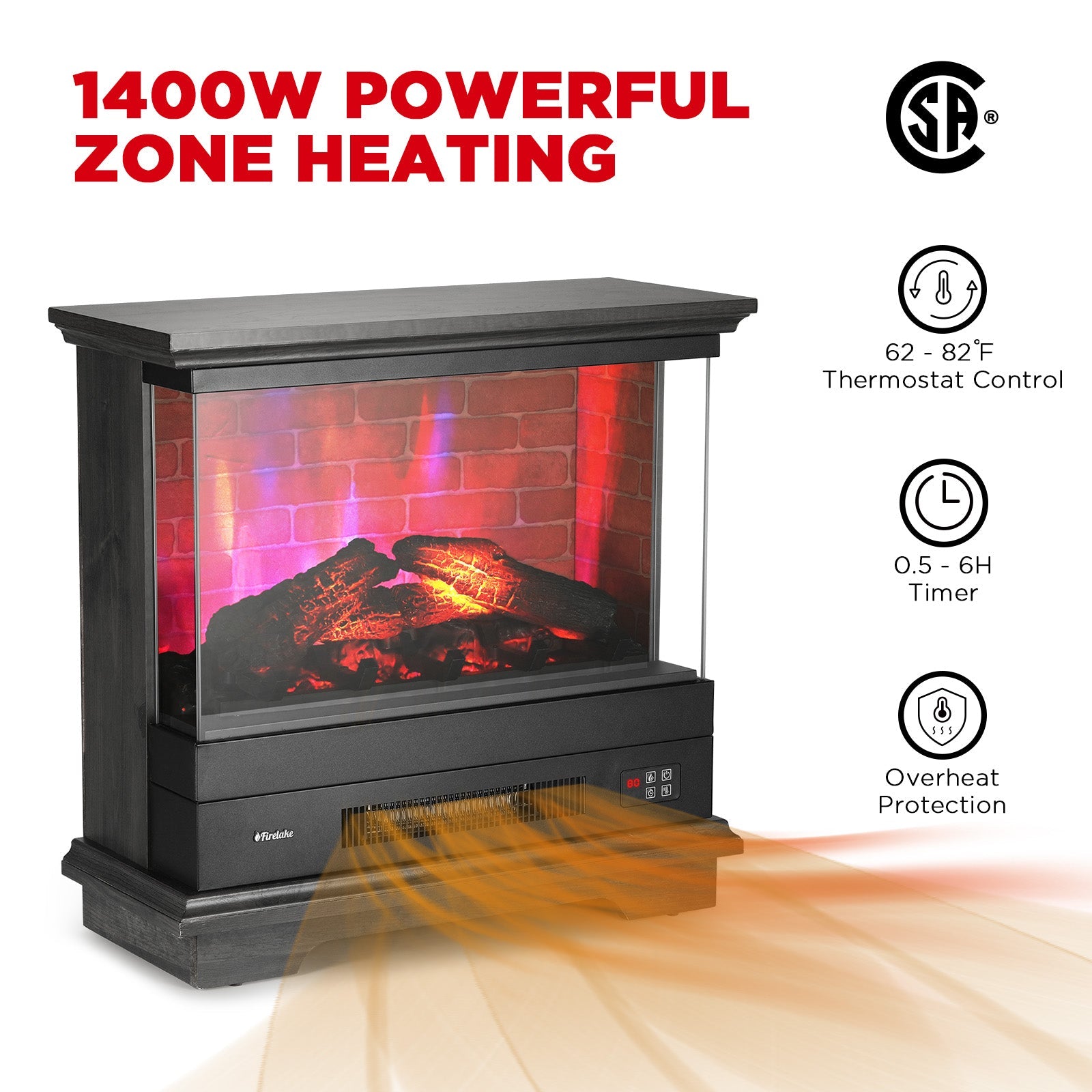 [Discontinued] Firelake FL27-BW Electric Fireplace Heater With Mantel