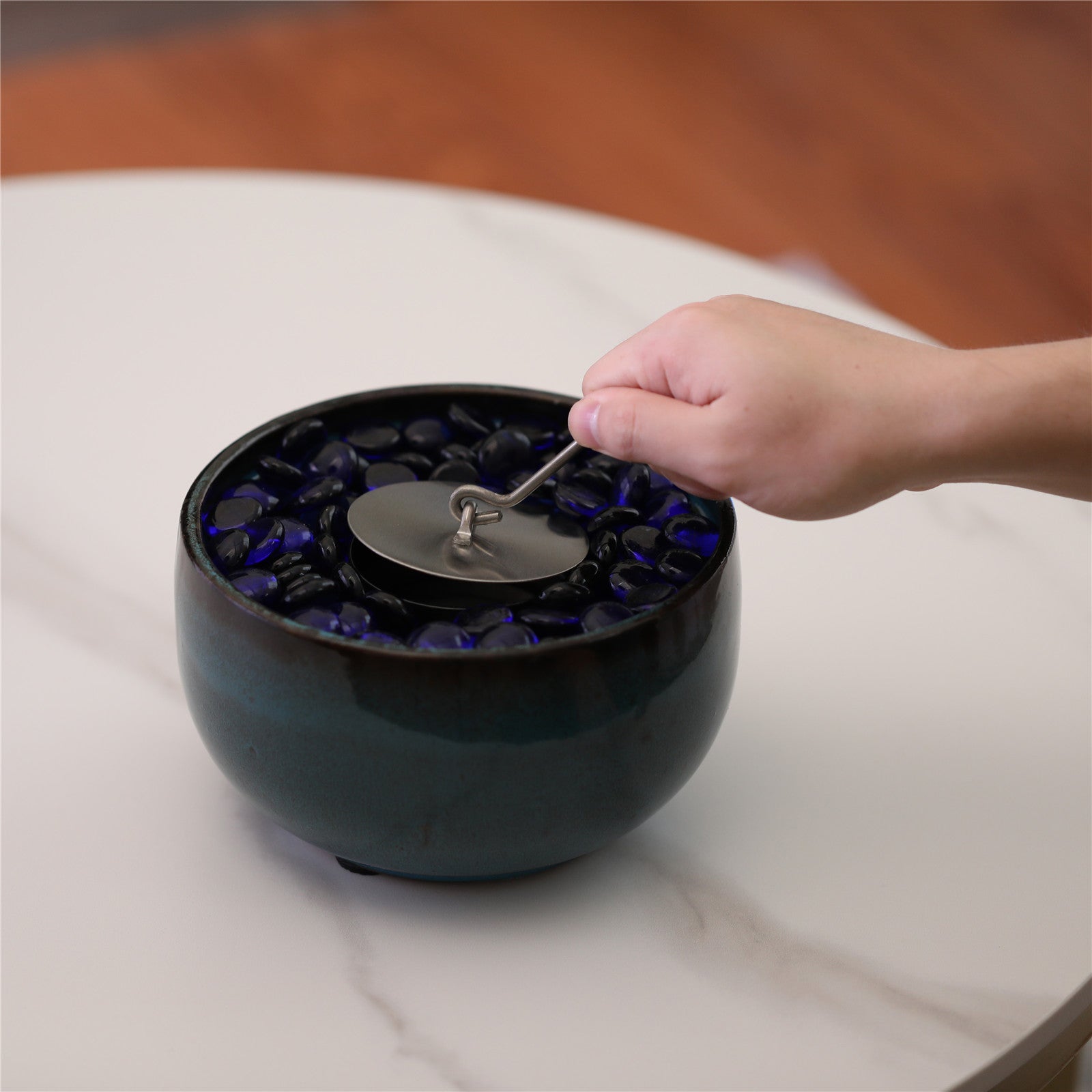[Discontinued] Ceramic Tabletop Fire Pit - Ocean Blue