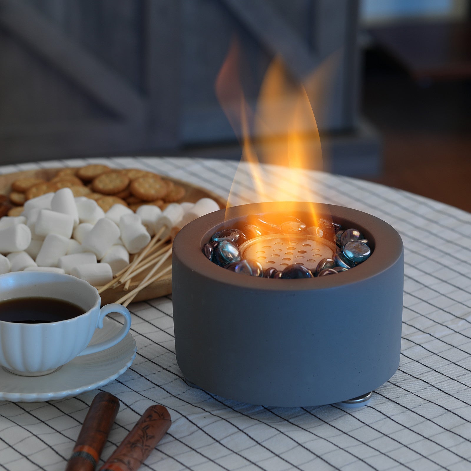 [Discontinued] Cement Tabletop Fire Pit - Dark Gray