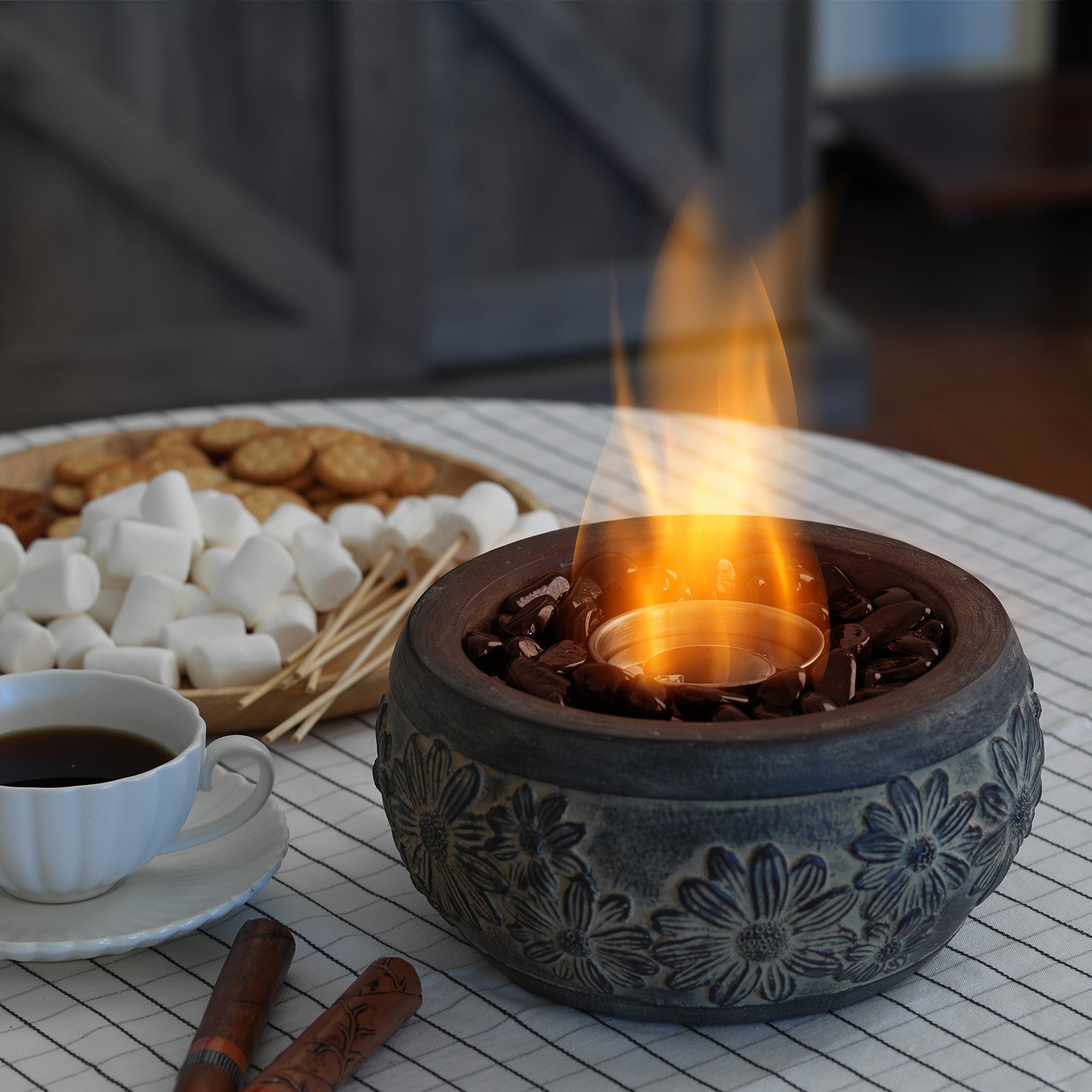 [Discontinued] Cement Tabletop Fire Pit - Antique Gray