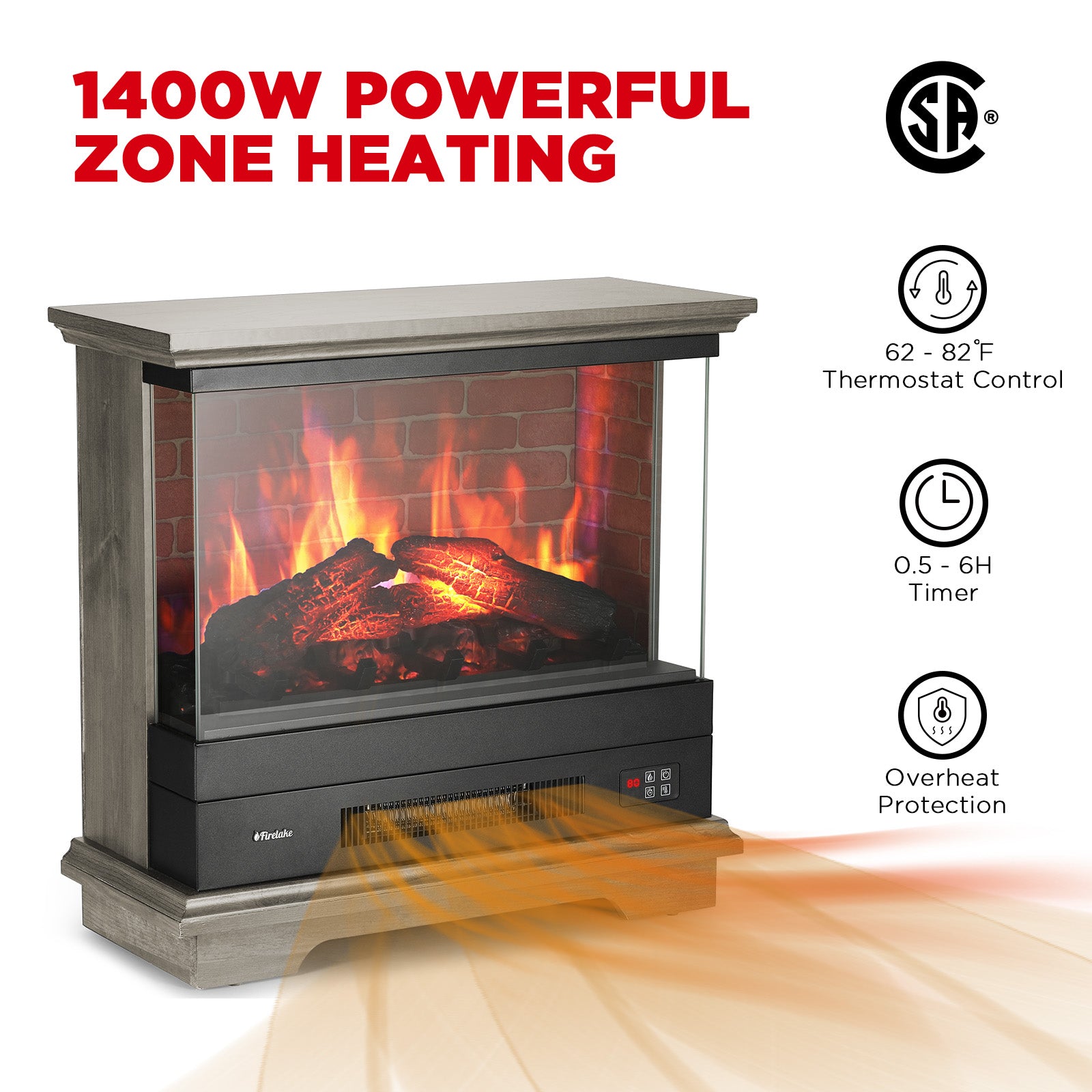 [Discontinued] Firelake FL27-GW Electric Fireplace Heater With Mantel