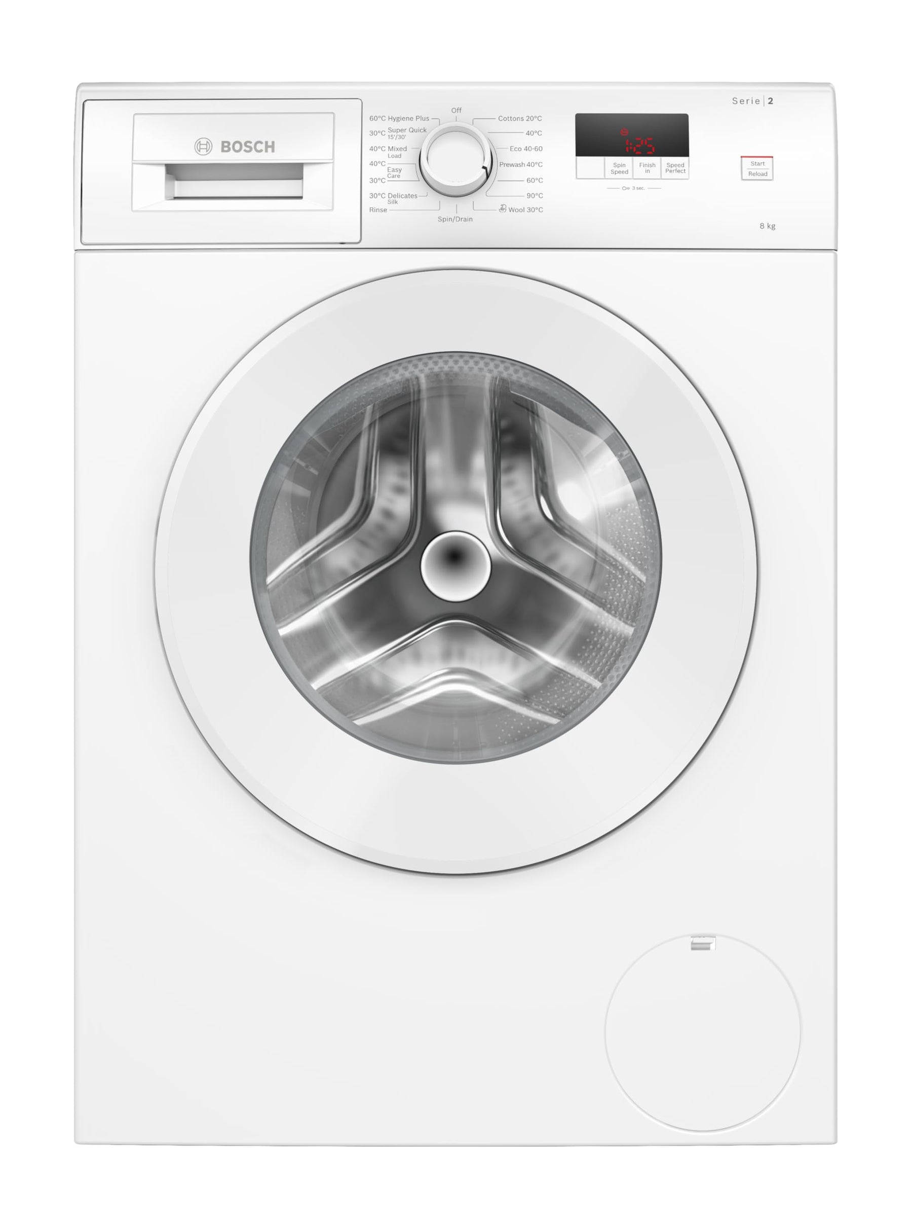 Bosch WGE03408GB Series 2, Free-Standing Washing Machine Front Loader, A Rated, 8 kg, 1400 rpm, Extremely Quick 15/30 Wash