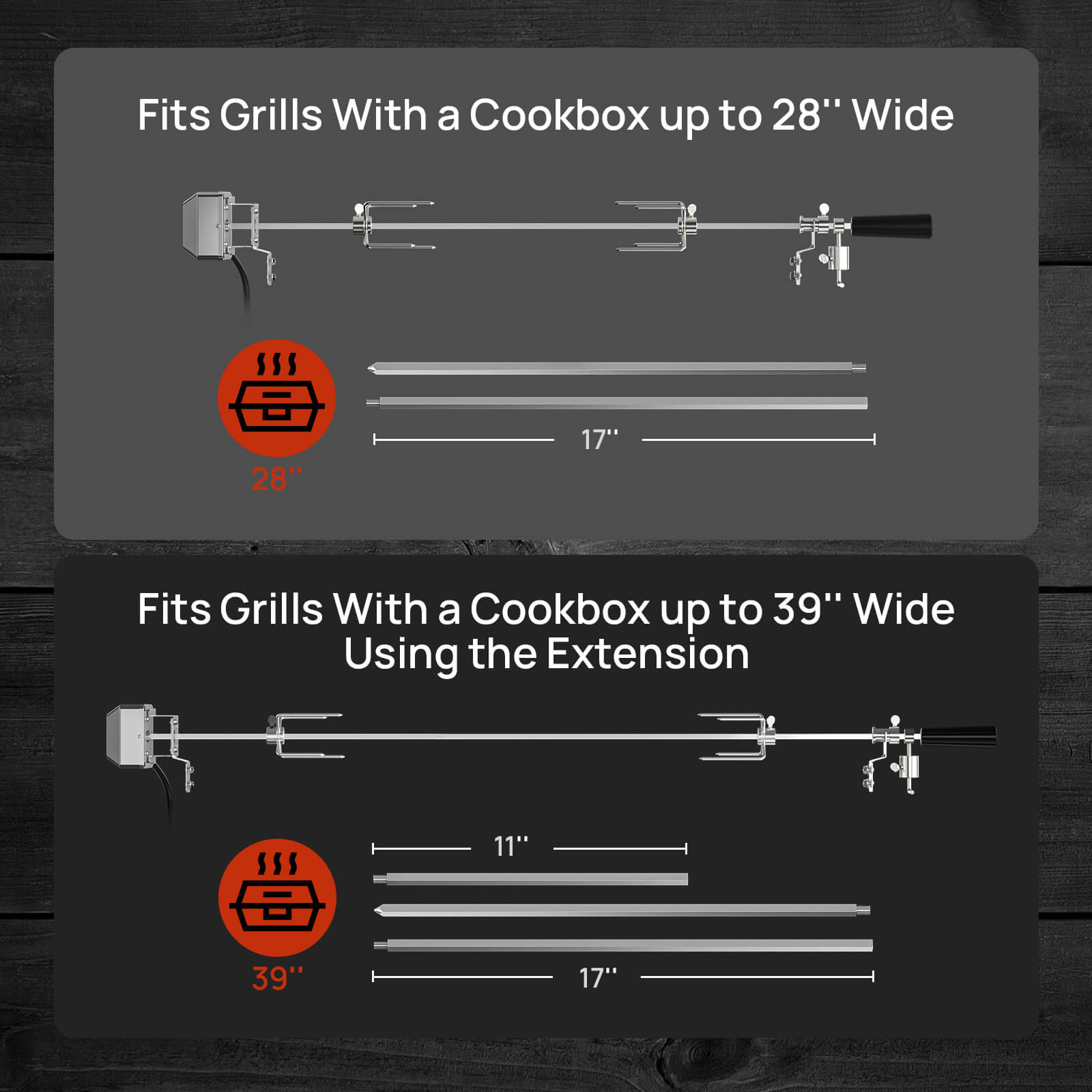 Stainless Steel Rotisserie Kit for Gas Grills with A Cookbox up to 39''