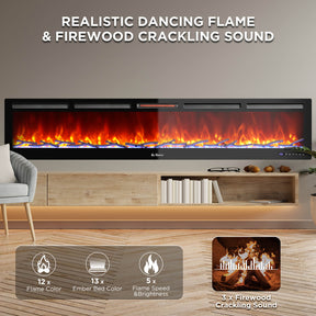 [Discontinued] In Flames INF98W-3D WiFi Smart Wall Mounted Electric Fireplace - Tempered Glass