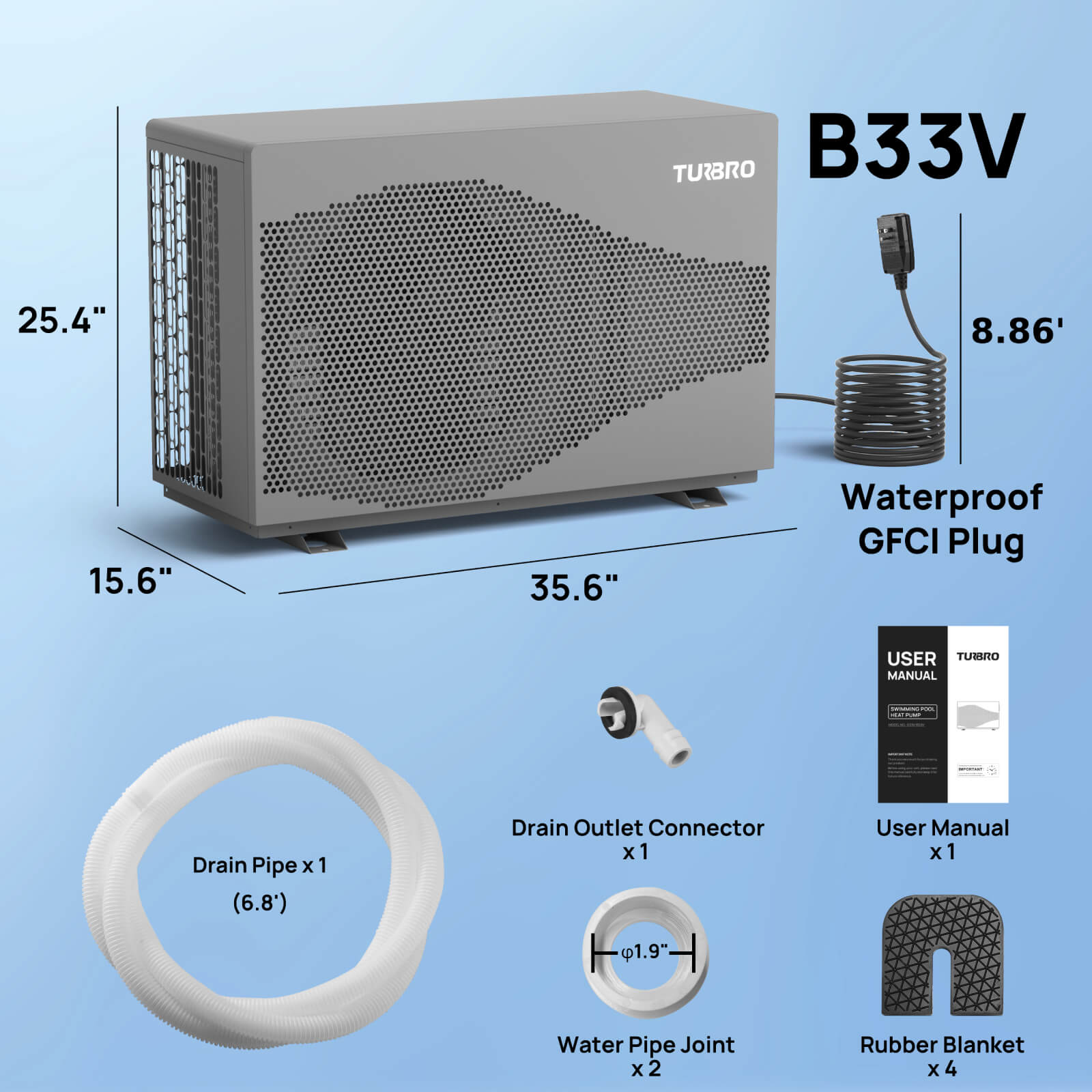 (Open Box) Beluga Inverter Pool Heat Pump, 33K/58K/100K BTU