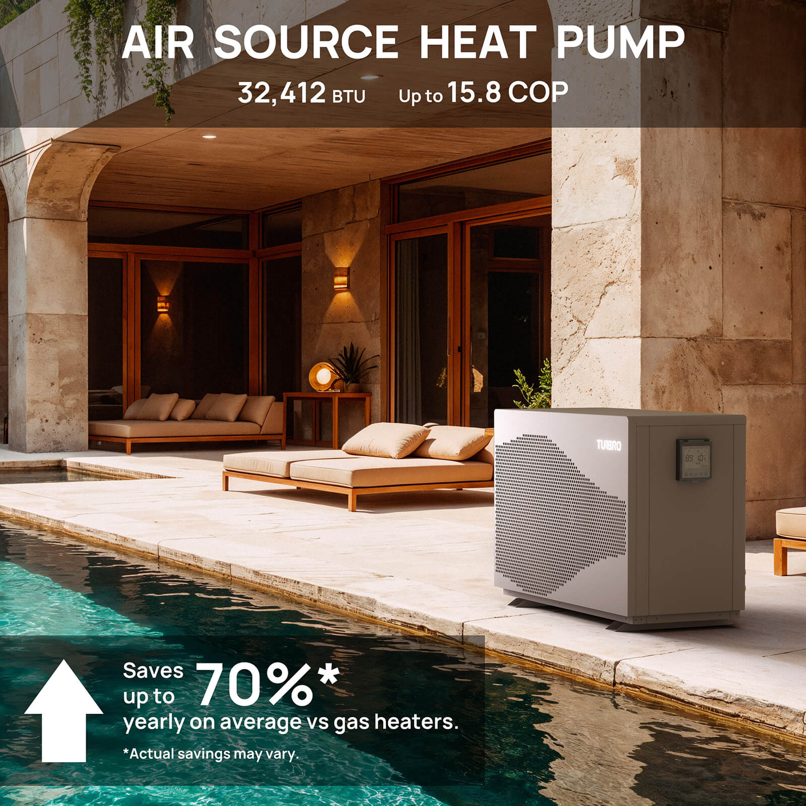 (Open Box) Beluga Inverter Pool Heat Pump, 33K/58K/100K BTU