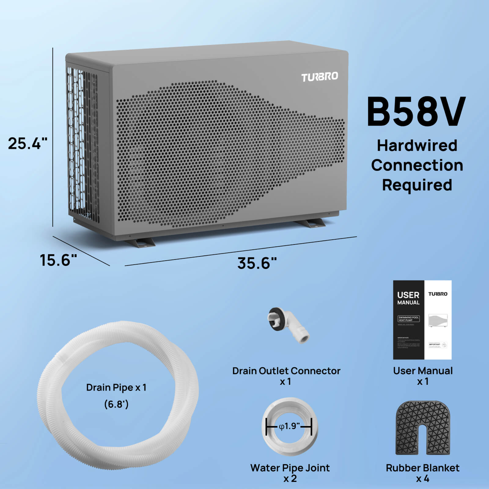 (Open Box) Beluga Inverter Pool Heat Pump, 33K/58K/100K BTU