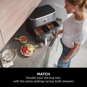 Ninja Foodi MAX Dual Zone Digital Air Fryer, 2 Drawers, 9.5L, 6-in-1, Uses No Oil, Max Crisp, Roast, Bake, Reheat, Dehydrate