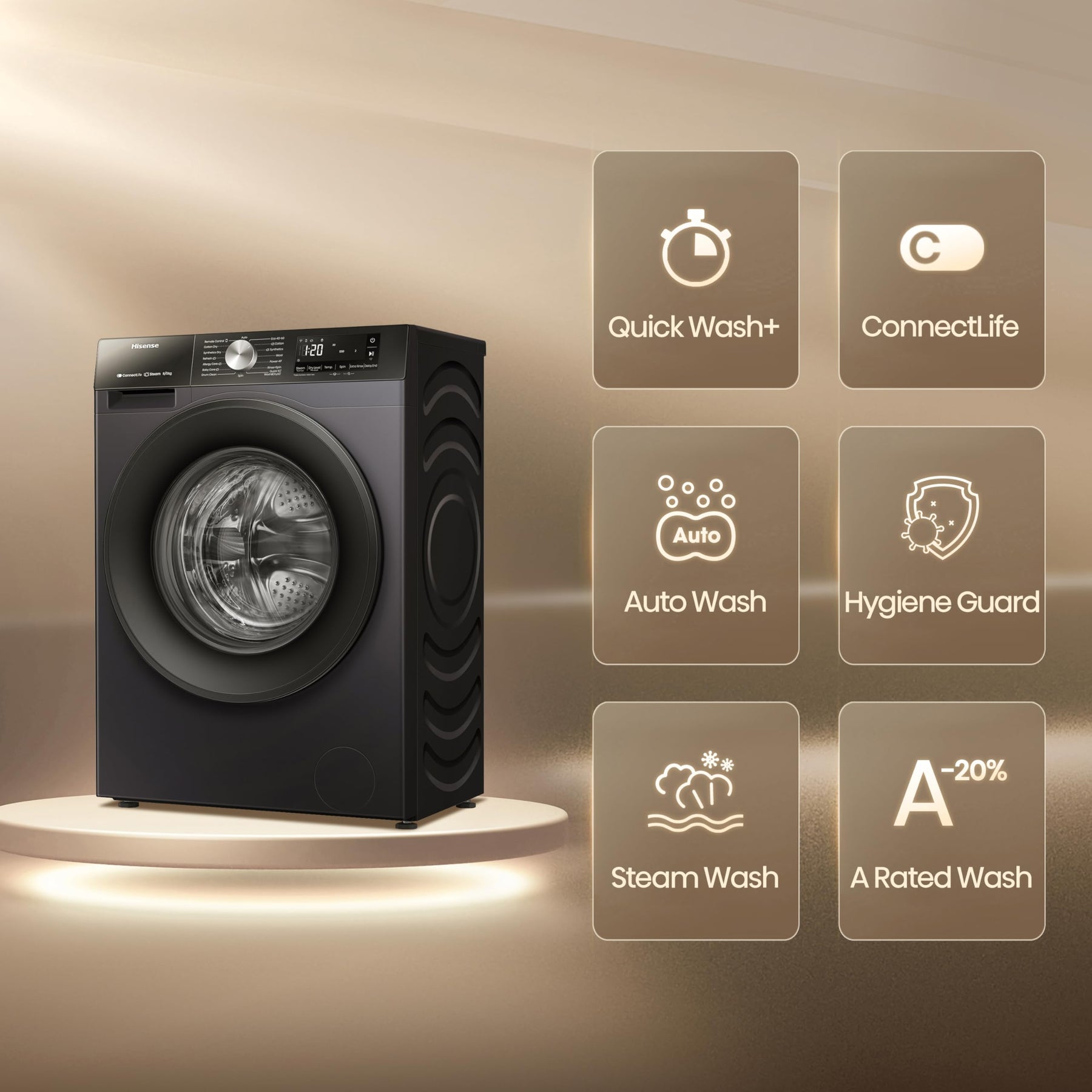 Hisense 3S Series WD3S8043BB3 Wifi Connected 8Kg and 5Kg Washer Dryer with 1400 rpm - Black - A-D Rated