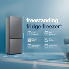 Fridgemaster MC50165EB 50cm Freestanding 60/40 Fridge Freezer - 175-litre capacity with Crisper box - Reversible Door