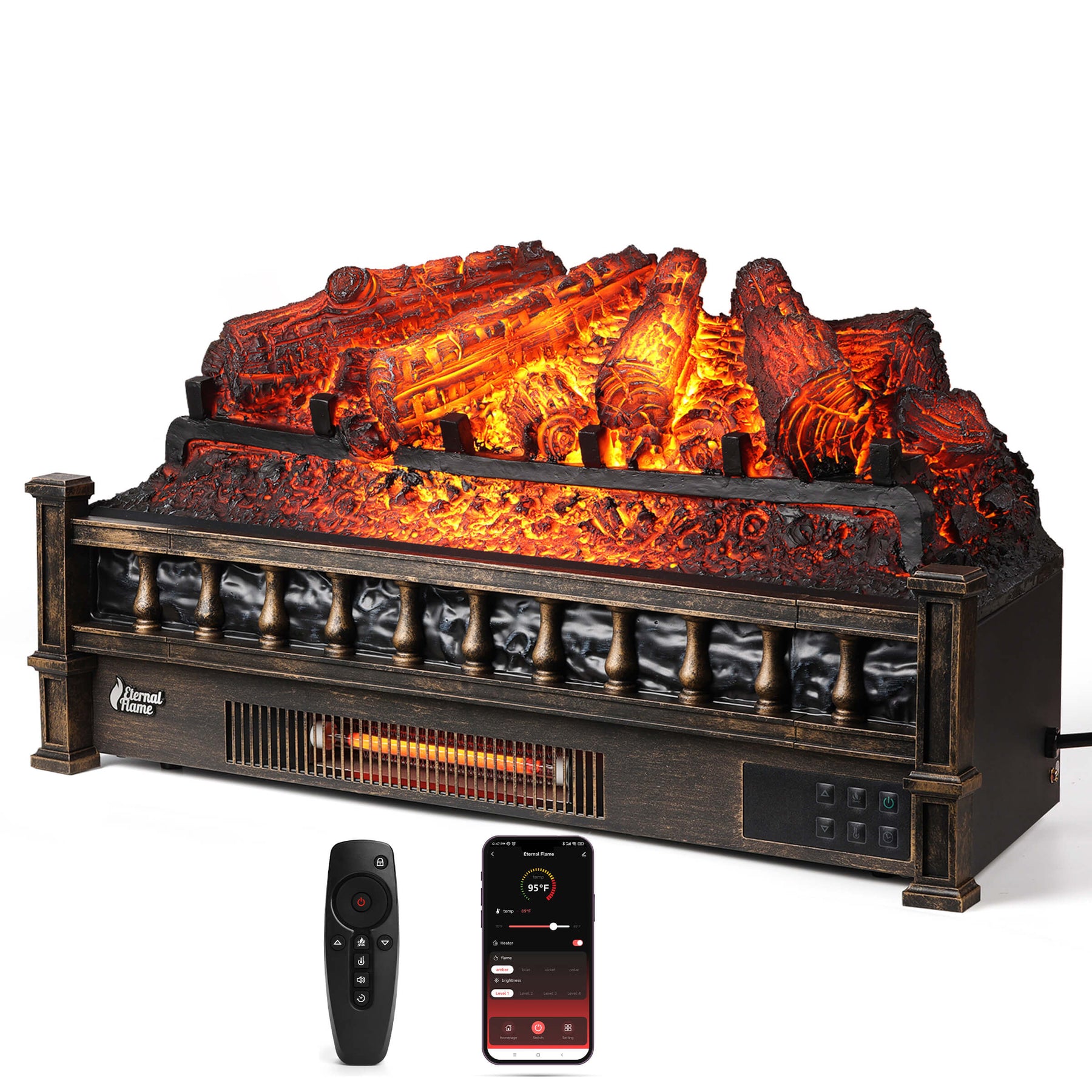 (Open Box) Eternal Flame EF26-PB Smart Electric Fireplace Logs, WiFi Enabled