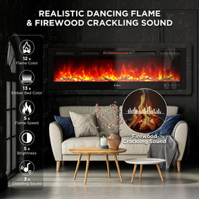 (Open Box) In Flames WiFi Smart Wall Mounted Electric Fireplace - Tempered Glass