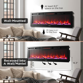 (Open Box) In Flames WiFi Smart Wall Mounted Electric Fireplace - Tempered Glass