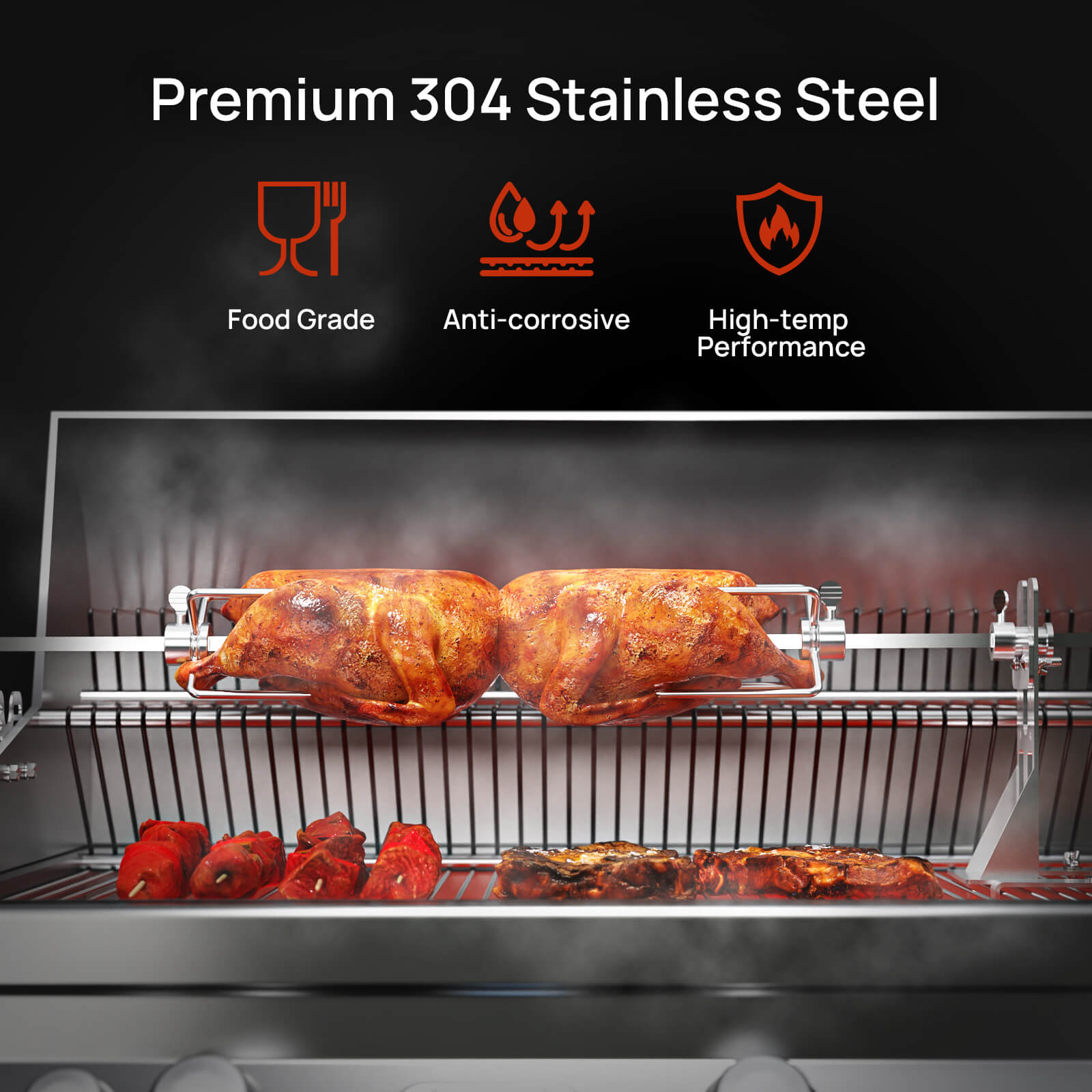 [Discontinued] Stainless Steel Rotisserie Kit for Most Gas Grills