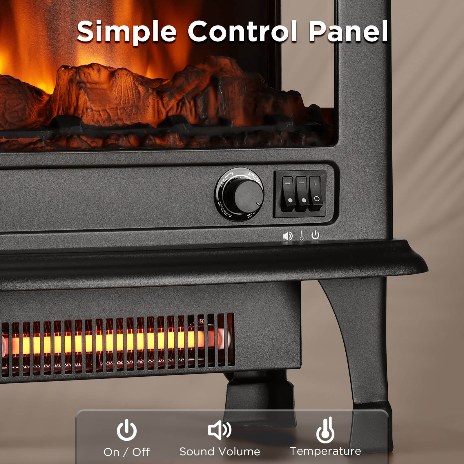 (Open Box) Suburbs TS20-SD Electric Fireplace Stove Heater with Sound