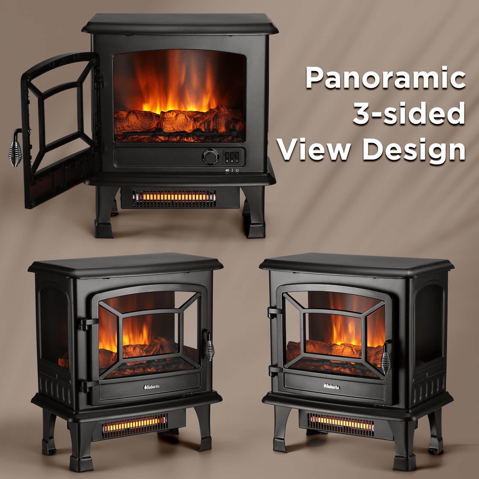 (Open Box) Suburbs TS20-SD Electric Fireplace Stove Heater with Sound