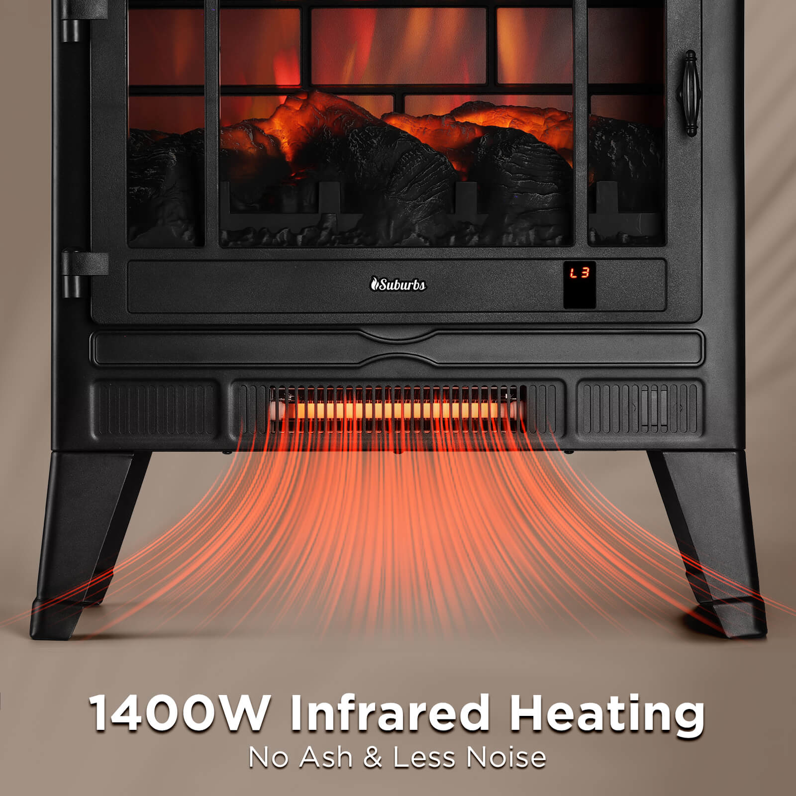 (Open Box) Suburbs TS25 Smart Electric Fireplace Stove Heater, WiFi Enabled
