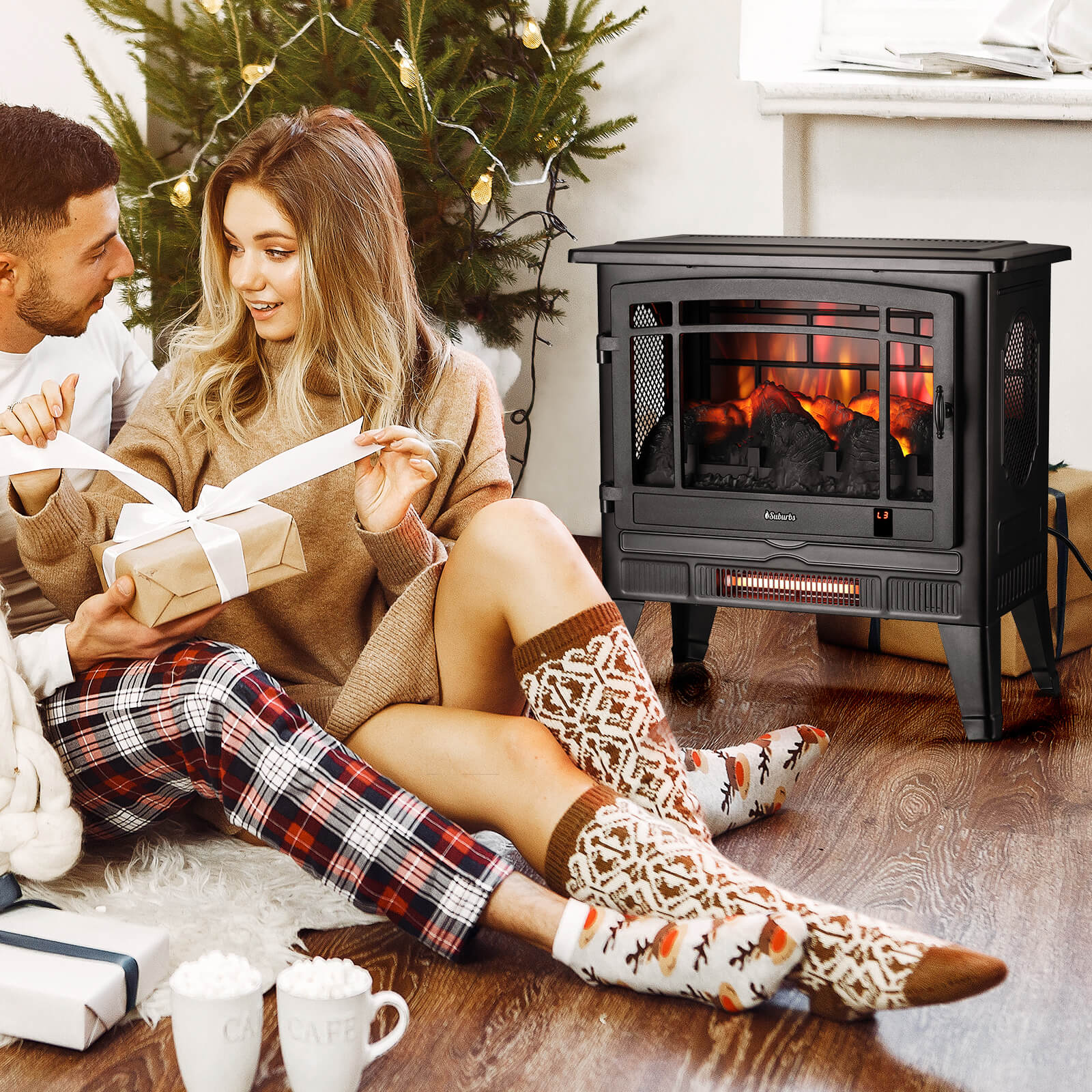 (Open Box) Suburbs TS25 Smart Electric Fireplace Stove Heater, WiFi Enabled