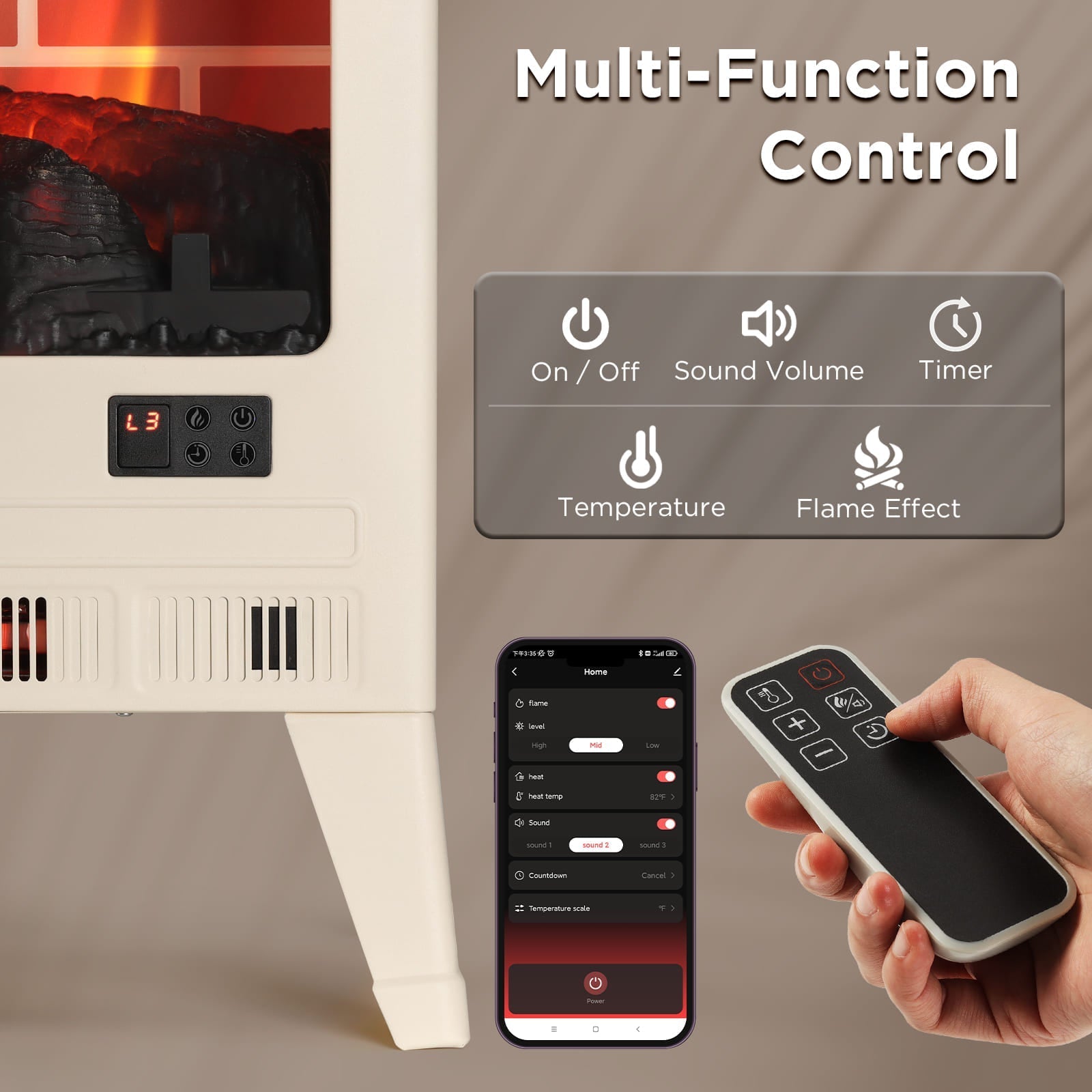 (Open Box) Suburbs TS25 Smart Electric Fireplace Stove Heater, WiFi Enabled