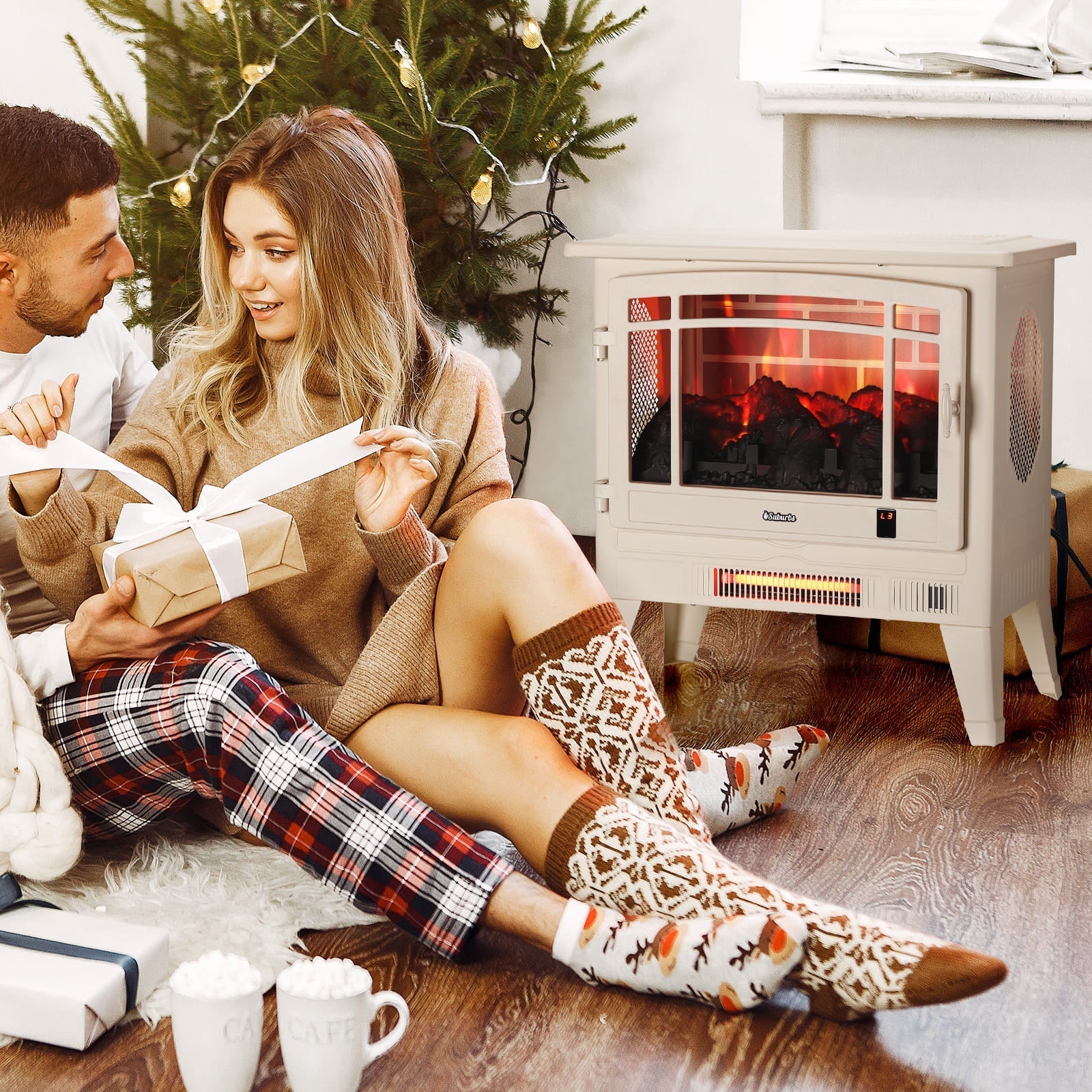 (Open Box) Suburbs TS25 Smart Electric Fireplace Stove Heater, WiFi Enabled