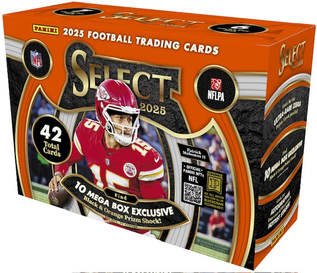 2025 Panini Select (Black & Orange Prizm Shock) NFL Hobby Mega Box